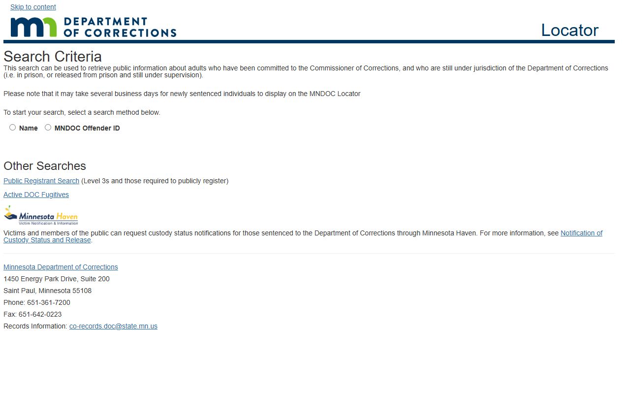 Minnesota DOC locator for Waseca County sentenced inmate search